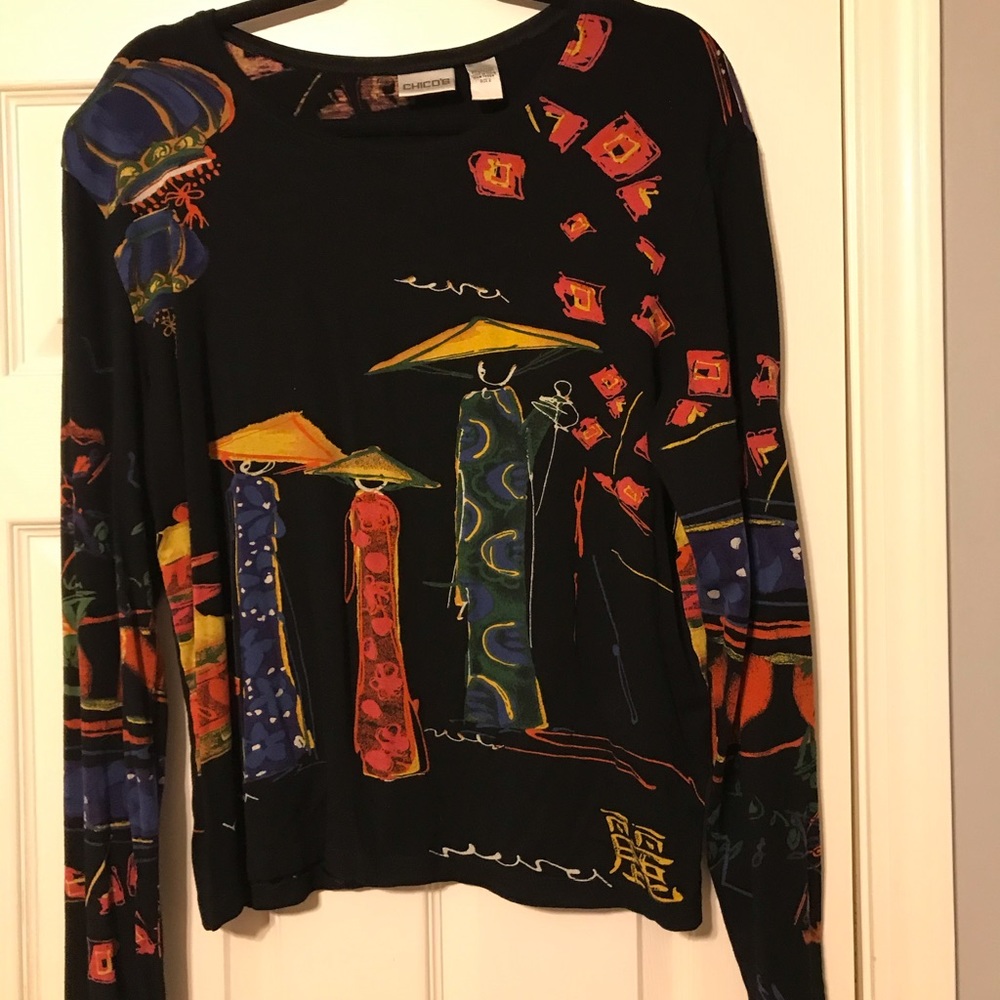 Chico’s long sleeve top size 2 Runs S multi color